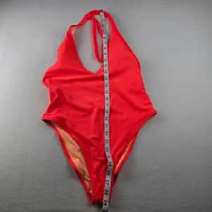 Aerie Women Coral Deep Plunge Halter One Piece Swimsuit High Cut Large thumbnail 8