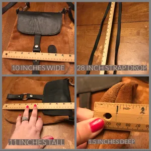 El Ceibo Handcrafted Tan Suede And Black Leather Crossbody Messenger Bag thumbnail 14
