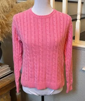 L.L. Bean Iced Rose Crewneck Cable Knitted Long Sleeve Sweater Size Small thumbnail 1