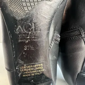 Black Knee High Leather Riding Boots Low Heel Italian AGL Size 37.5 (US 7) thumbnail 11