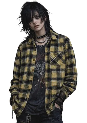 WeSC Overshirt Yellow Black Oden OG Plaid Flannel Mens S Womens M‎ Street Grunge thumbnail 1