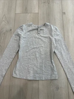 SKIMS Heather Gray Long Sleeve Crew Neck Top thumbnail 3