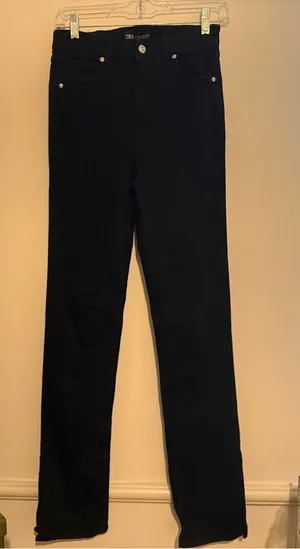 Zara Black Straight Leg Jeans with Ankle Slit thumbnail 1