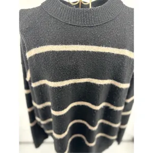 Aerie Unreal Stripe Sweater XS Black Cream Crewneck Knit Pullover Women thumbnail 6