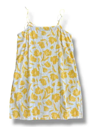 Old Navy Yellow Floral Linen Blend Mini Dress‎ L Adjustable Straps Sundress thumbnail 1