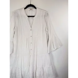 Faherty Dress White Mini Gauze Kasey V Neck Tiered Flared Coastal Cowgirl Medium thumbnail 8