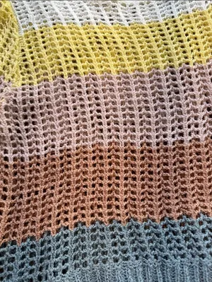 Altar’d State woven short sleeve sweater S Color Block Open Weave Cream Pink thumbnail 3
