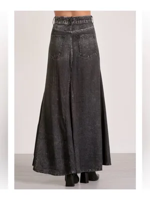 Elan Jessa Black Faux Denim Acid Wash Look Tencel Maxi Skirt Medium Gray Boho thumbnail 3