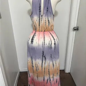 Tie-Dye Sleeveless Maxi Dress in Peach, Lavender & Coral thumbnail 2