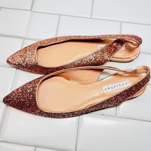 James Chan Nakasey Slingback Flats Womens 10 Pink Rose Gold Glitter Pointed Toe thumbnail 3