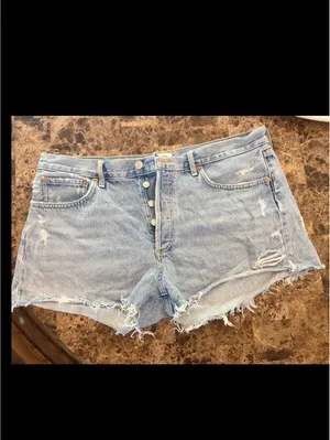 Agolde distressed denim buttonfly jean short size 31 thumbnail 2