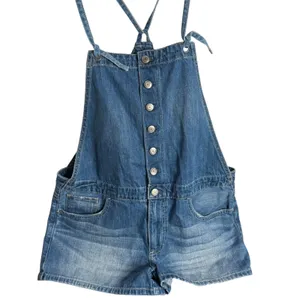 American Eagle Denim Overalls Romper Shorts Blue Size M Shortall‎ Distressed thumbnail 2