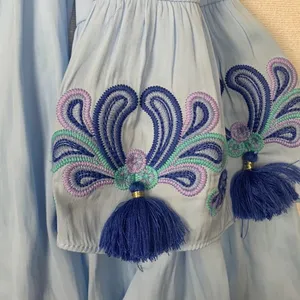 Lilly Pulitzer womens xxs blue off shoulder top tassle fringe flaw cute beachy thumbnail 8