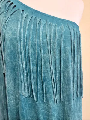 Gabriel clothing co small turquoise fringe one shoulder top thumbnail 2