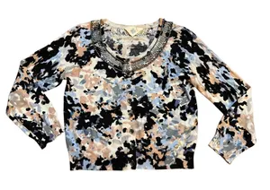 Anthropologie HWR‎ Monogram Beaded Collar Crop Cardigan Sweater Abstract Pattern thumbnail 1