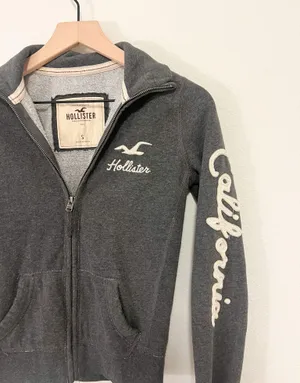 Hollister Grey Zip Up Hoodie Small California Logo Y2K Preppy thumbnail 2