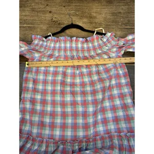 KATE SPADE Plaid Madras Off Shoulder Dress Size Medium Ruffle Tiered Picnic thumbnail 7