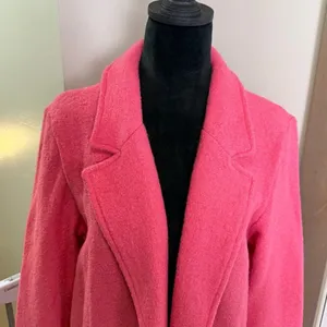 Rachel Zoe Wool Blend Open Front Blazer Jacket Workwear Bubblegum Pink Longline thumbnail 2