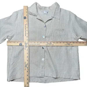Match Point Made In USA Linen Button Up Top M Oversized Neutral Lagenlook Casual thumbnail 5