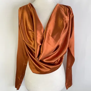 Pretty Little Thing New Satin Cowl Neck Long Sleeve Crop Top Rust Size 6 thumbnail 7