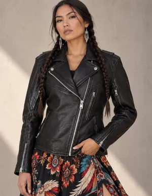 River Road Women's Small Black Cowhide Leather Motorcycle Moto Biker Jacket thumbnail 1