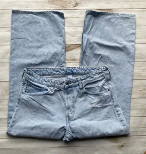 H&M baggy wide leg loose fit mid rise button fly light wash denim jeans 12 thumbnail 1