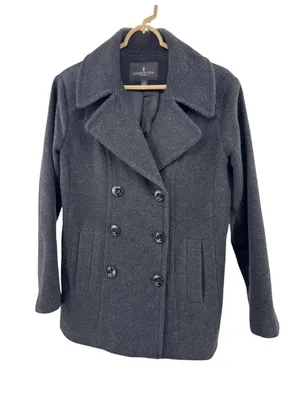 London Fog Women's Dark Charcoal Pea Coat L wool blend winter outdoors neutral thumbnail 1
