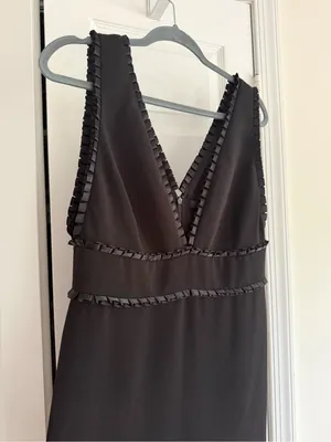 Badgley Mischka Pleated Trim Black Formal Gown Size 12 $750 thumbnail 5