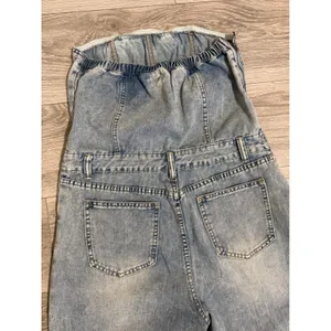 Strapless Wide Leg Denim Jumpsuit Size L‎ Light Wash Blue Seam Detail Y2K Romper thumbnail 14