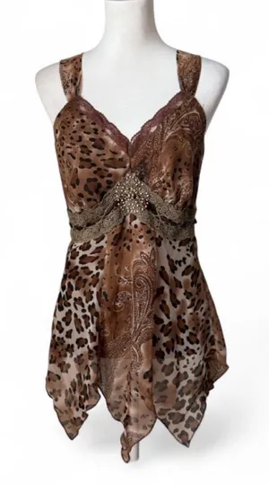 Y2K Leopard Boho Fairy Top Brown Size L thumbnail 1