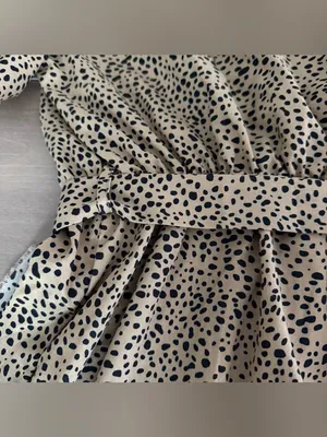 SHEIN Size M Tan Black Spotted Wrap Dress Ruffle Flutter Sleeve Belted Leopard thumbnail 5