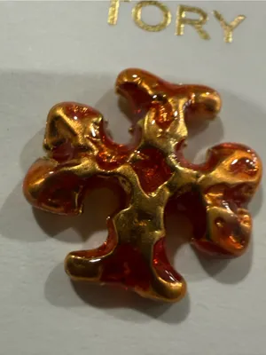 Tory Burch | Orange & Gold Logo Stud Earrings | Small thumbnail 2