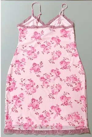 Pastel Pink Rose Roses Floral Lace Bodycon Mini Dress Size M 🌹✨ thumbnail 2