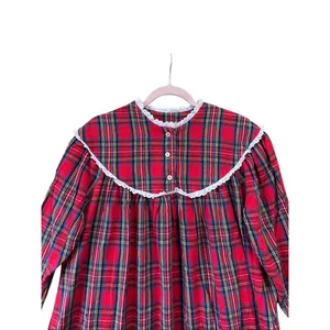 BellePointe Long Nightgown Plaid‎ Flannel Medium Christmas Eyelet Trim Vintage thumbnail 11