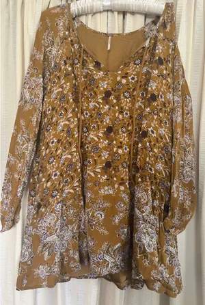 Free People Mustad Yellow Long Sleeve floral dress thumbnail 1