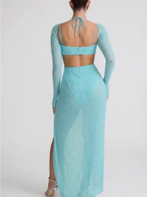 Oh Polly Light Aqua Beaded Maxi Dress thumbnail 2