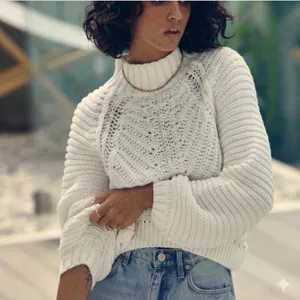 Free People Sweetheart Oversized Chunky Mock Neck Knit Sweater White Small $89 thumbnail 3