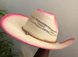 Vintage rare pink ombre western cowgirl/cowboy straw hat with silver tone hardware Size L thumbnail 3