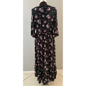 American Eagle Floral Maxi Dress Size L Black Cottage Prairie Country Hi Low thumbnail 6