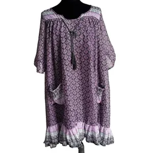 World Market Purple Boho Geometric Shift Dress S/M Pocketed Dark Fairy Whimsy thumbnail 3