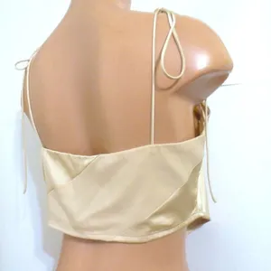 NWOT Le Lis Champagne Gold Asymmetrical Satin Crop Top Sz Large thumbnail 2