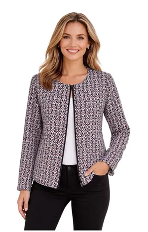 Marine Layer Jacket Womens M Black Geometric Tweed‎ Collarless Full Zip Tribal thumbnail 1