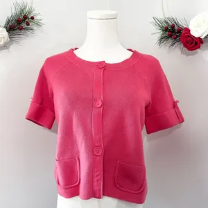 Loft Womens Pink Short Sleeve Sweater Button Up Cardigan Small thumbnail 1