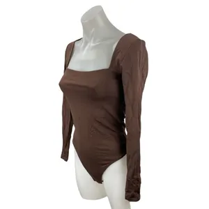 Aritzia Babaton Women's Brown Long Sleeve Square Neck Thong Bodysuit Size M thumbnail 3