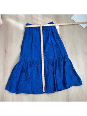 Loft EUC Women's Blue Tiered Eyelet Midi Skirt Size L thumbnail 2