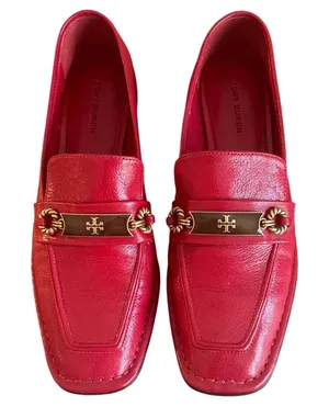 Tory Burch Perrine Loafers Tory Red Leather Square Toe Flats Size 7 thumbnail 1