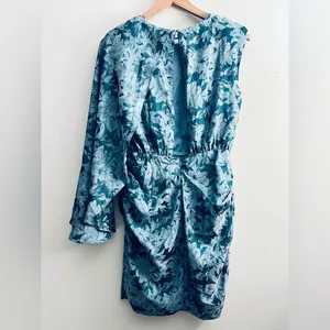 Cape Sleeve One Shoulder Dress in Dusty Blue M thumbnail 4