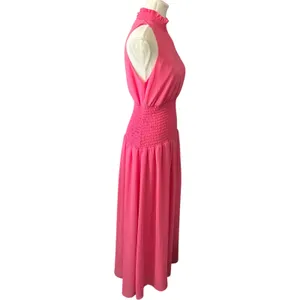 Alexa Admor Pink‎ Halter Maxi Dress Smocked Waist Ruffle Neck Sleeveless Size 4 thumbnail 2
