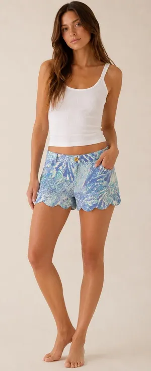Lilly Pulitzer Womens Shorts 10 Blue Scalloped Hem Buttercup Floral Print thumbnail 1