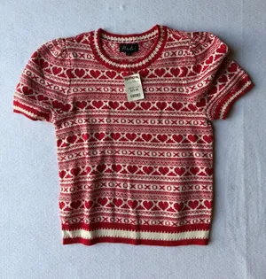 Marled Short Sleeve Heart and XO Pattern Knit Sweater thumbnail 1
